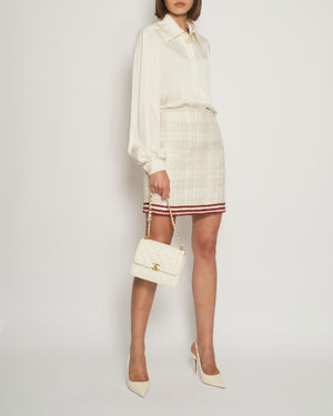 Chanel Beige Tweed A-Line Skirt with Knitted Trim Detail FR 36 (UK 8)