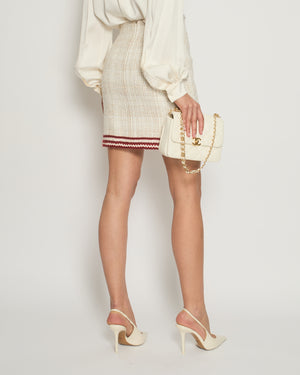 Chanel Beige Tweed A-Line Skirt with Knitted Trim Detail FR 36 (UK 8)