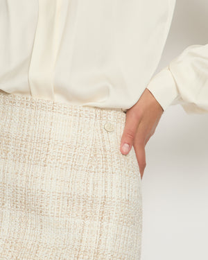 Chanel Beige Tweed A-Line Skirt with Knitted Trim Detail FR 36 (UK 8)