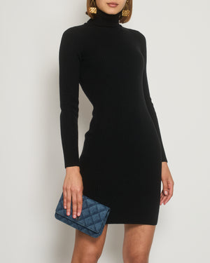 Alaïa Black Ribbed High-Neck Long Sleeve Midi Dress FR 36 (UK 6)