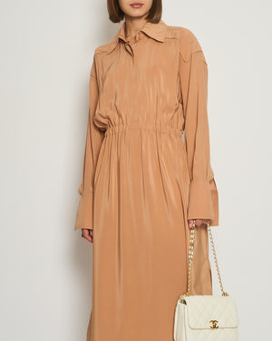 Fendi Brown Long Sleeve Midi Dress with Ruched Waist Detail IT 42 (UK 10)