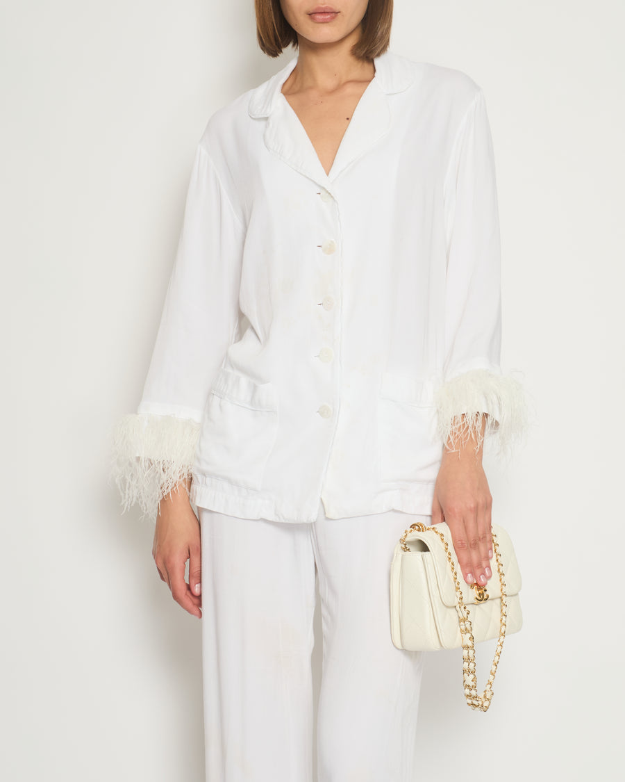 Sleeper White Two-Piece Feather Pyjama Set FR 34 (UK 6)