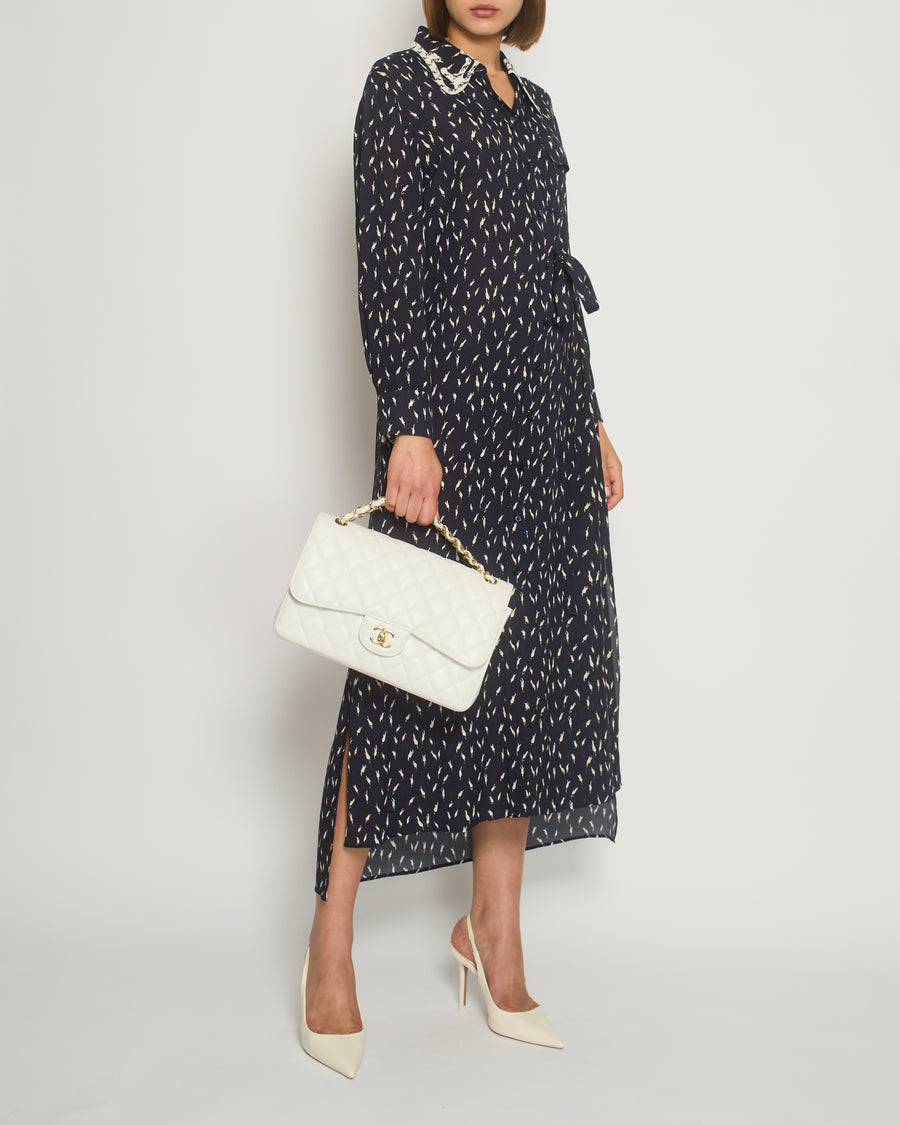 Chloe Navy Floral Print Maxi Dress with Waist Tie Detail FR 34 (UK 6)