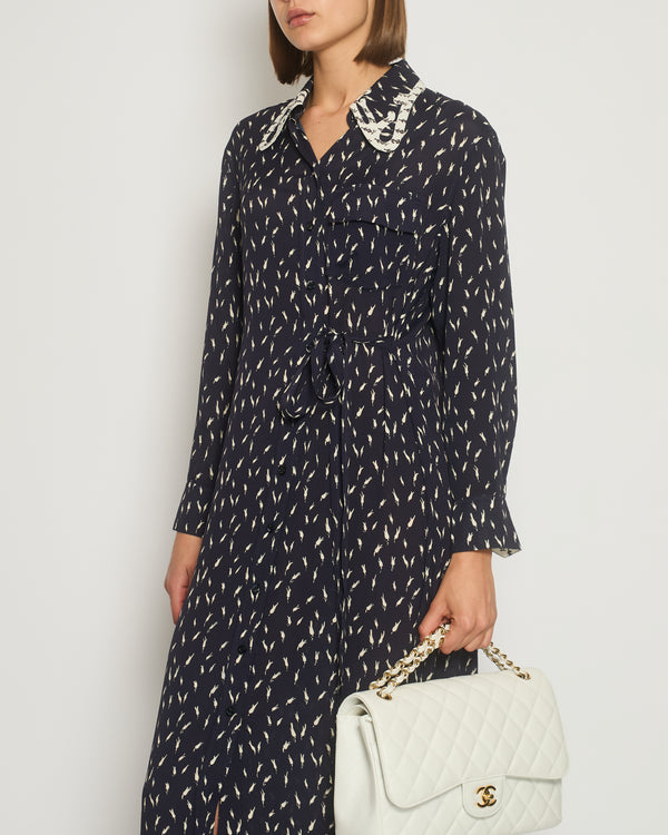 Chloe Navy Floral Print Maxi Dress with Waist Tie Detail FR 34 (UK 6)