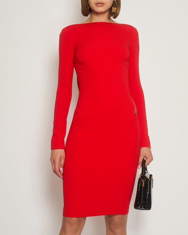 Tom Ford Red Long Sleeve Zip Midi Dress IT 36 (UK 4)