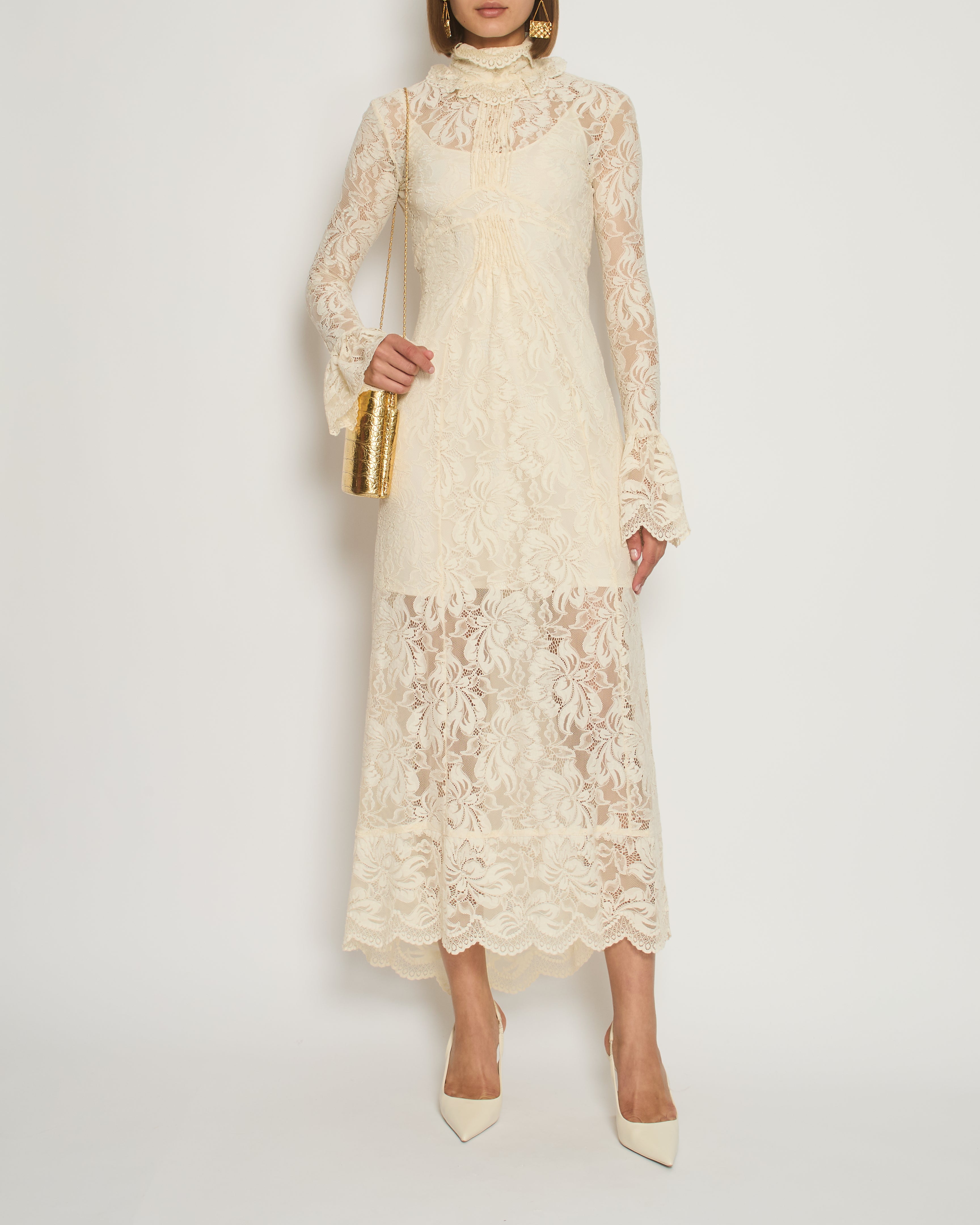 Ivory lace maxi dress with sleeves best sale