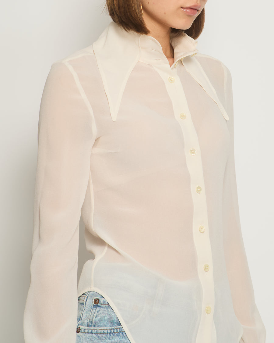 Saint Laurent Ivory Over-Sized Collar Button Down Shirt FR 34 (UK 6)