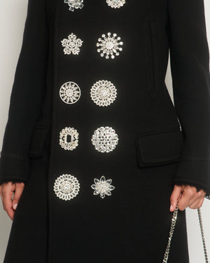 Givenchy Black Double-Breasted Pea Coat with Embellished Button Detail FR 36 (UK 8)