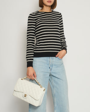 Chanel Black and White Striped Cashmere Jumper with Silver Detail Size FR 38 (UK 10)