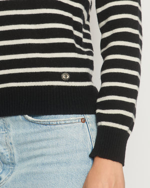 Chanel Black and White Striped Cashmere Jumper with Silver Detail Size FR 38 (UK 10)