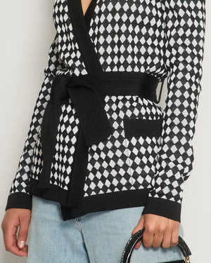 Balmain Black and White Checked Cardigan with Belt Size FR 36 (UK 8)