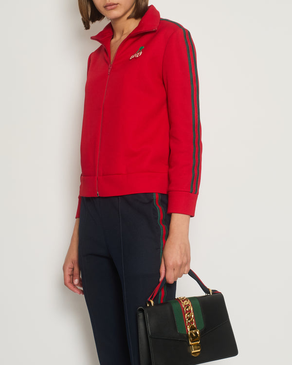 Gucci Red & Navy Blue Tracksuit with Side Stripe Trim and Cherry Embroidered Logo Detail Size XS (UK 6)