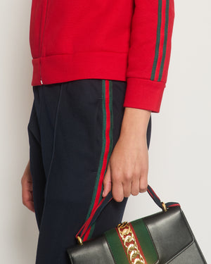 Gucci Red & Navy Blue Tracksuit with Side Stripe Trim and Cherry Embroidered Logo Detail Size XS (UK 6)