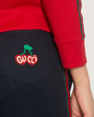 Gucci Red & Navy Blue Tracksuit with Side Stripe Trim and Cherry Embroidered Logo Detail Size XS (UK 6)