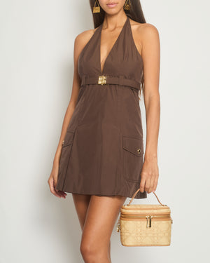 Miu Miu Brown Halter Neck Mini Dress with Gold Belt Detail Size IT 42 (UK 10)