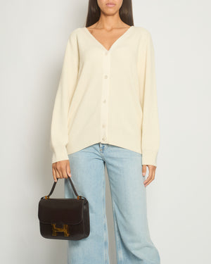 Hermès Cream Rib Knit Long Sleeve V-Neck Cardigan with Front and Back Buttons Size FR 40 (UK 12)