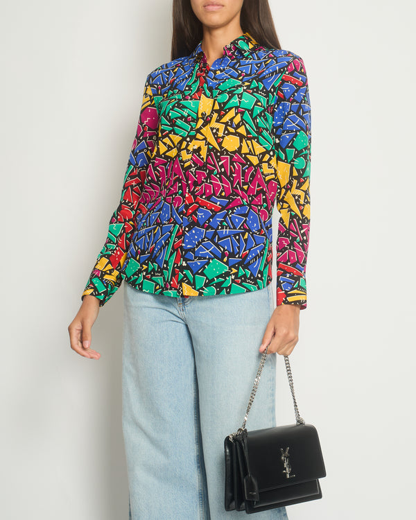 Saint Laurent Multicolour 80's Abstract Printed Long-sleeve Silk Shirt Size FR 34 (UK 6)