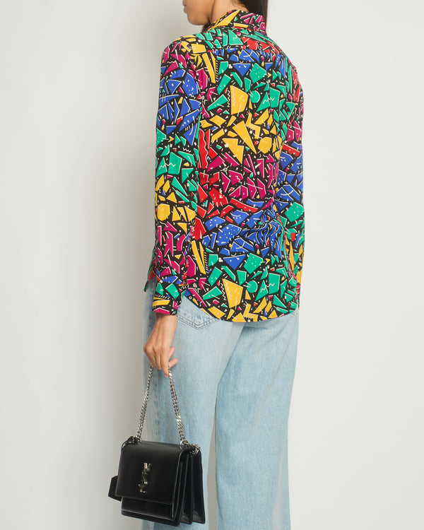 Saint Laurent Multicolour 80's Abstract Printed Long-sleeve Silk Shirt Size FR 34 (UK 6)