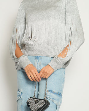 Bottega Veneta Silver Metallic Jumper with Fringe Details Size M (UK 10) RRP £1210