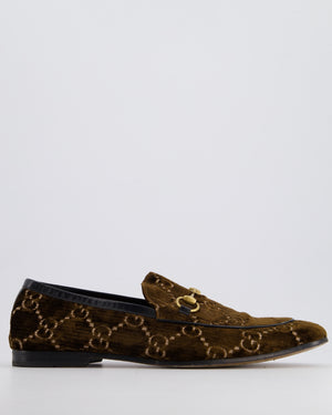 Gucci Horsebit Jordaan Loafers In Brown Velvet with GG Monogram Details Size EU 45