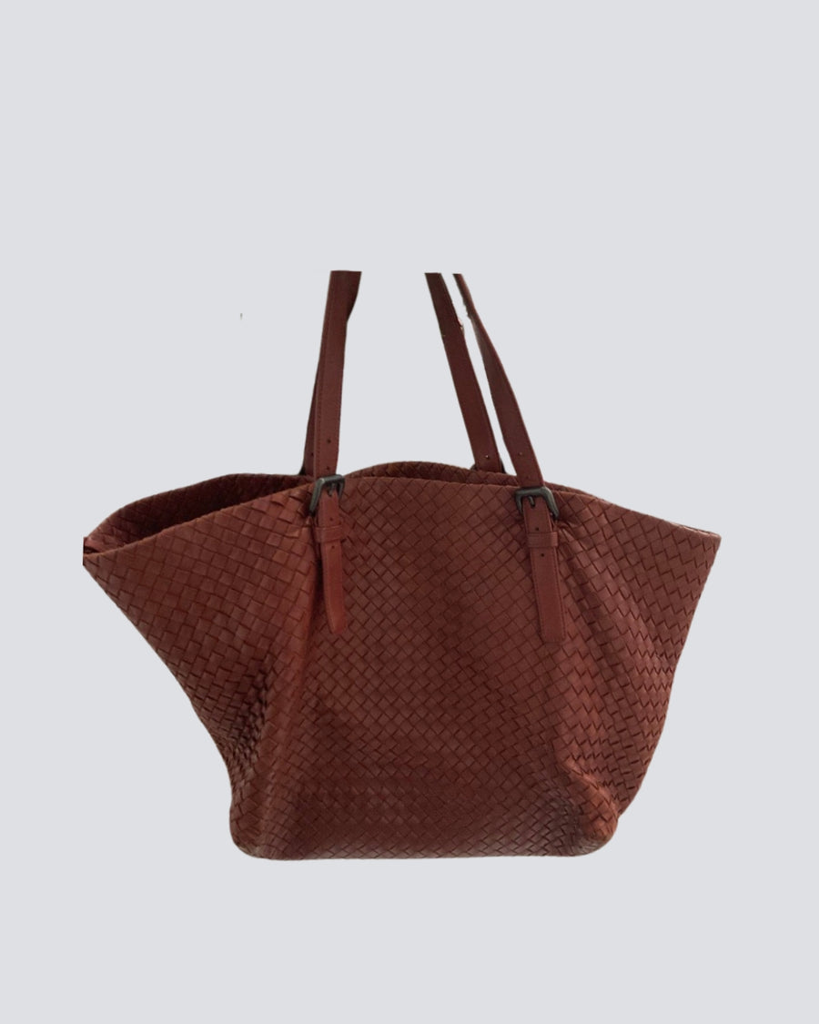 Bottega Veneta Red Intrecciato Leather Tote Bag with Ruthenium Hardware