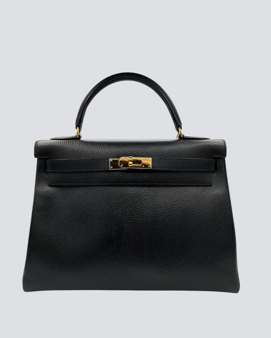 Hermès Black Kelly 32 in Ardennes Leather With Gold Hardware