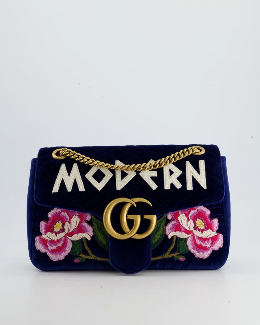 Luxury bags - Marmont clutch bag in blue velvet Gucci