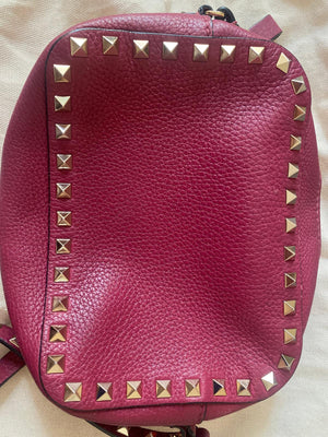 Valentino Garavani Grape Red Rockstud Leather Cross-body Camera Bag With Gold Hardware