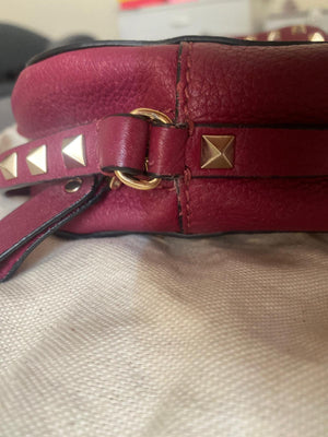 Valentino Garavani Grape Red Rockstud Leather Cross-body Camera Bag With Gold Hardware