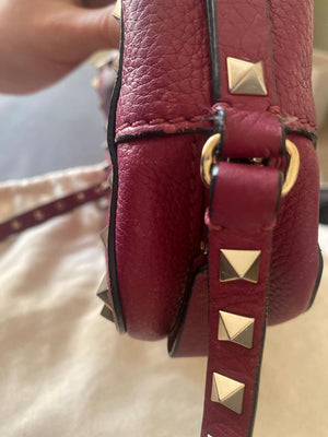 Valentino Garavani Grape Red Rockstud Leather Cross-body Camera Bag With Gold Hardware