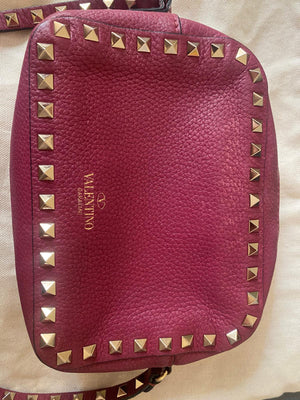 Valentino Garavani Grape Red Rockstud Leather Cross-body Camera Bag With Gold Hardware