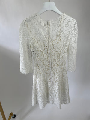 Dolce & Gabbana White Lace Three Quarter Length Sleeve Dress Size IT 36 (UK 4)