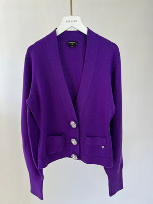 Chanel Purple Cashmere Cardigan with Silver Sequin Buttons FR 42 (UK 14)