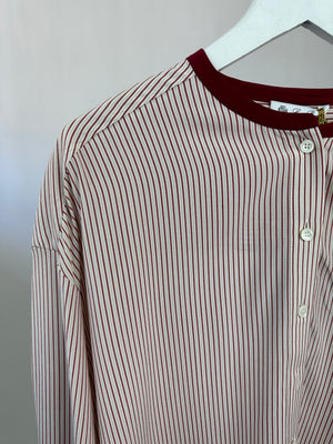 Loro Piana Red and White Striped Collarless Silk Shirt Size IT 42 (UK 10)