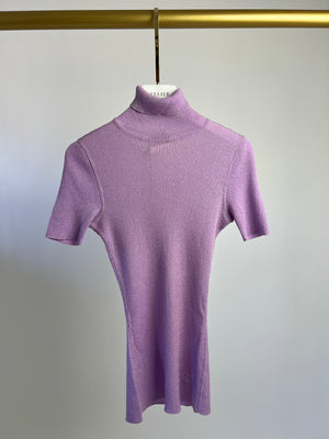 Chanel Vintage 96A Lilac Ribbed Metallic Thread High Neck Top Size FR 38 (UK 10)