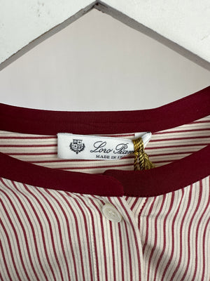 Loro Piana Red and White Striped Collarless Silk Shirt Size IT 42 (UK 10)