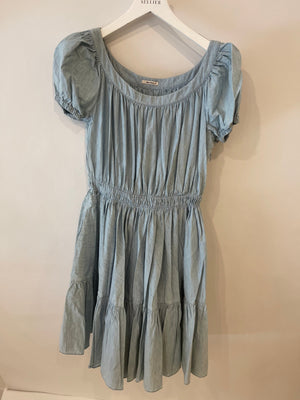 Miu Miu Blue Denim Mini Dress with Puffy Sleeves Size IT 38 (UK 6)