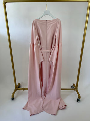 *WEDDING DRESS* Safıyla Pastel Pink Long Split Sleeve Ball Gown Long Dress with Embellished Belt Detailing FR 46 (UK 18)