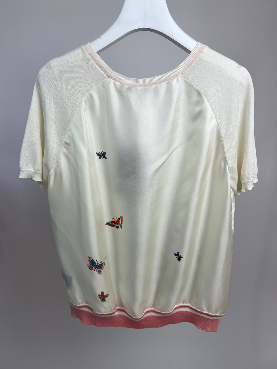 Loro Piana Cream and Multi-Colour Floral Print Silk T-Shirt