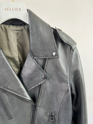 Acne Charcoal Grey Leather Jacket with Tassel Detail Size FR 34 (UK 6)