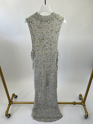 Christopher Esber White, Yellow and Grey Woven Maxi Dress with Tie Side Detail Size XS (UK 6)