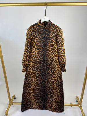 Gucci Brown High-Neck Long-Sleeve Leopard Print Brown Midi Dress Size IT 42 (UK 10)