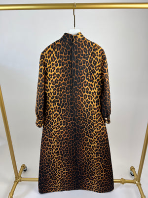 Gucci Brown High-Neck Long-Sleeve Leopard Print Brown Midi Dress Size IT 42 (UK 10)