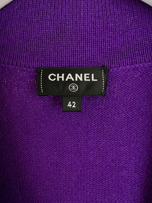 Chanel Purple Cashmere Cardigan with Silver Sequin Buttons FR 42 (UK 14)