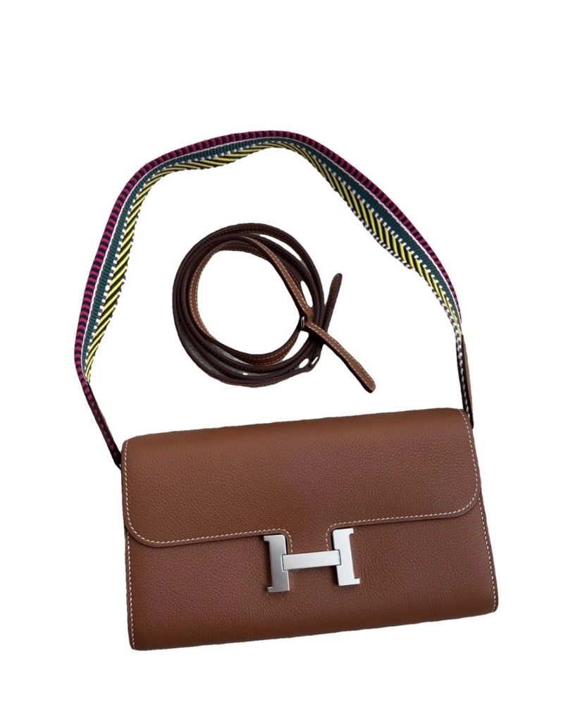 Hermes Gold Constance To Go Wallet with Strap in Togo Leather and Palladium Hardware