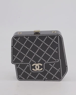 CHANEL, Bags, Chanel Rare Diamonte Swarovski Crystal Cc Black Satin Silk  Chain Clutch Bag
