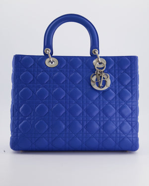 Christian Dior Blue Large Lady Dior Bag with Silver Hardware