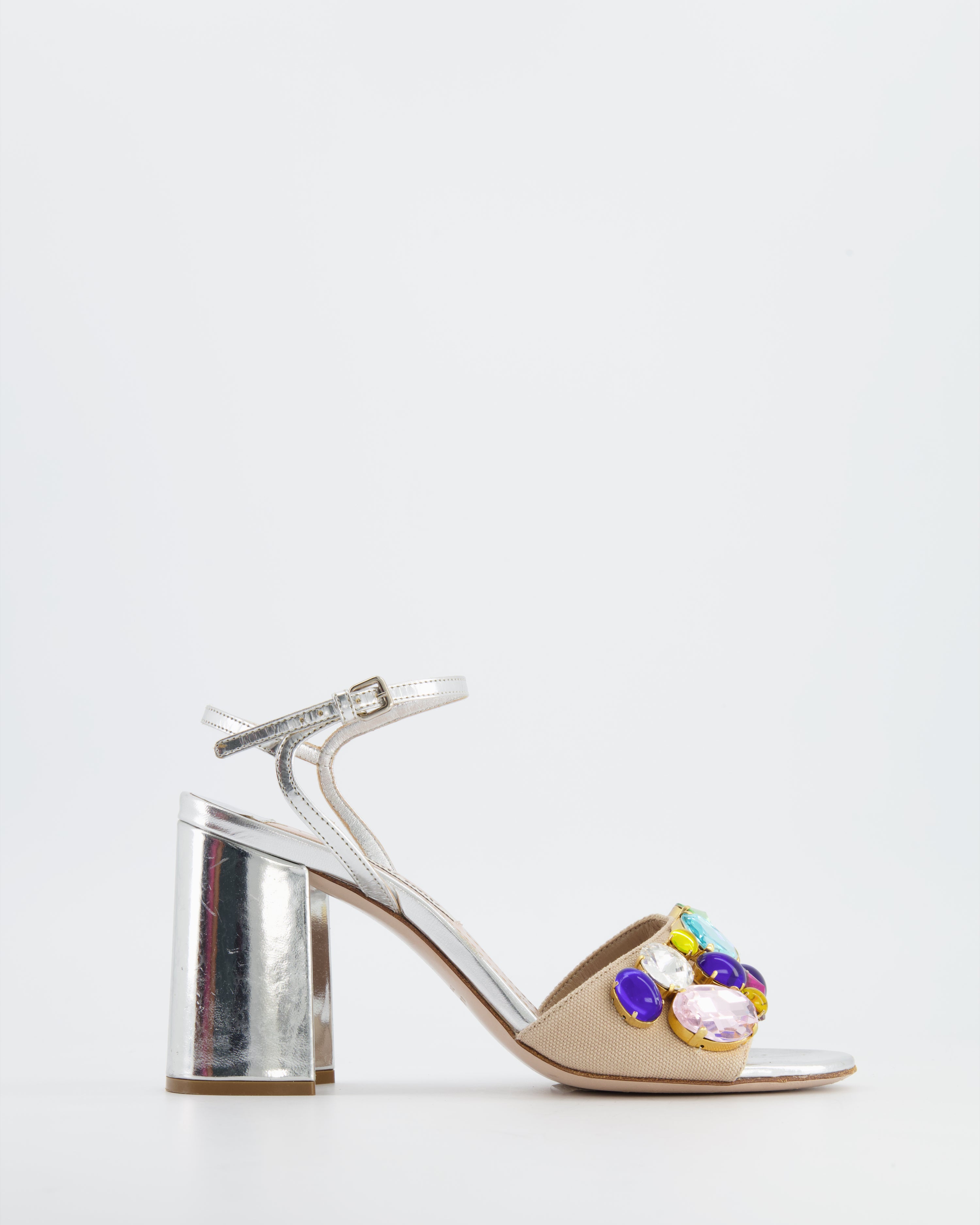 Miu Miu Silver Sandals with Crystal Embellishment Size 36 – Sellier