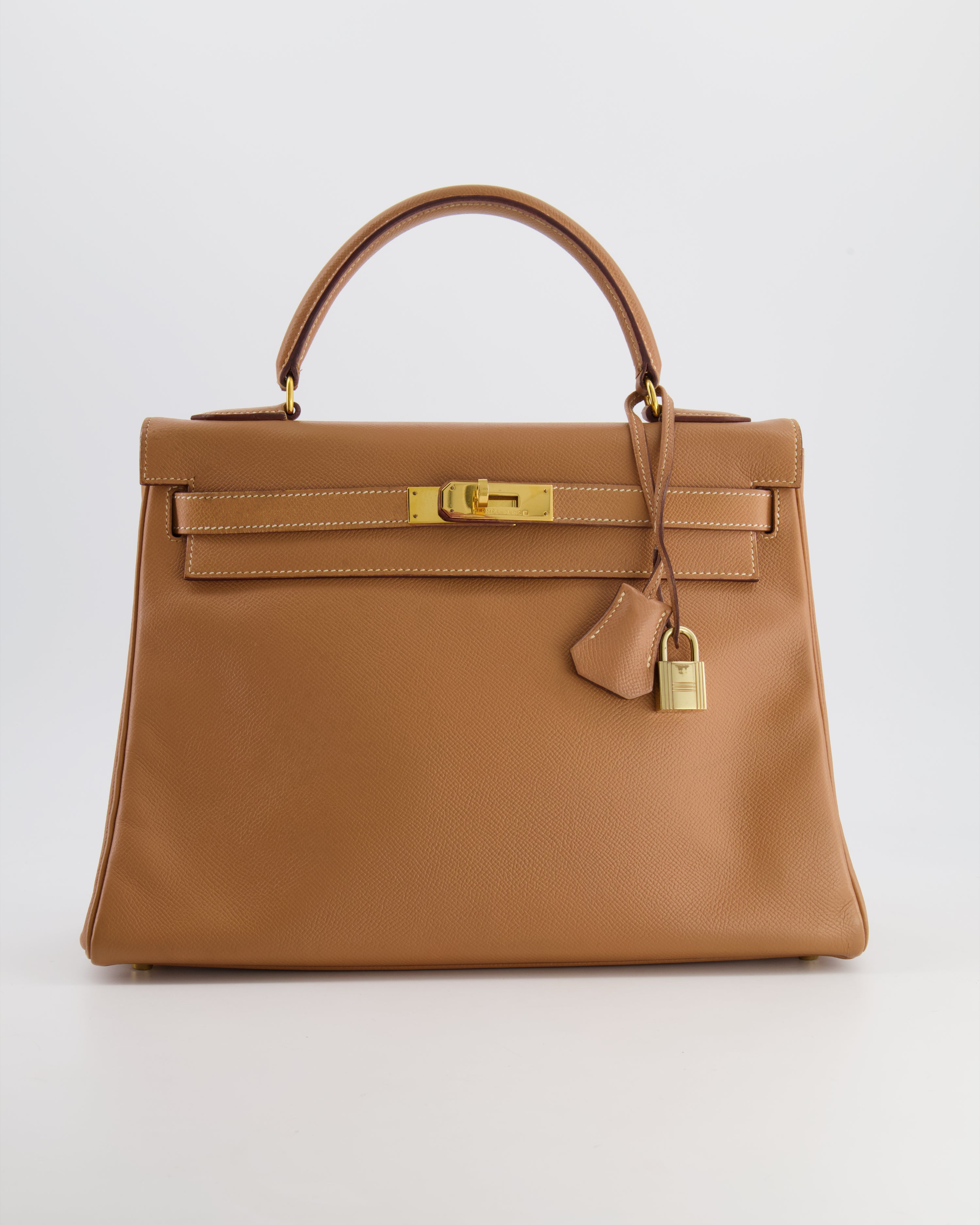 Hermes Vintage Kelly Bag 32cm in Gold Courchevel Leather with Gold