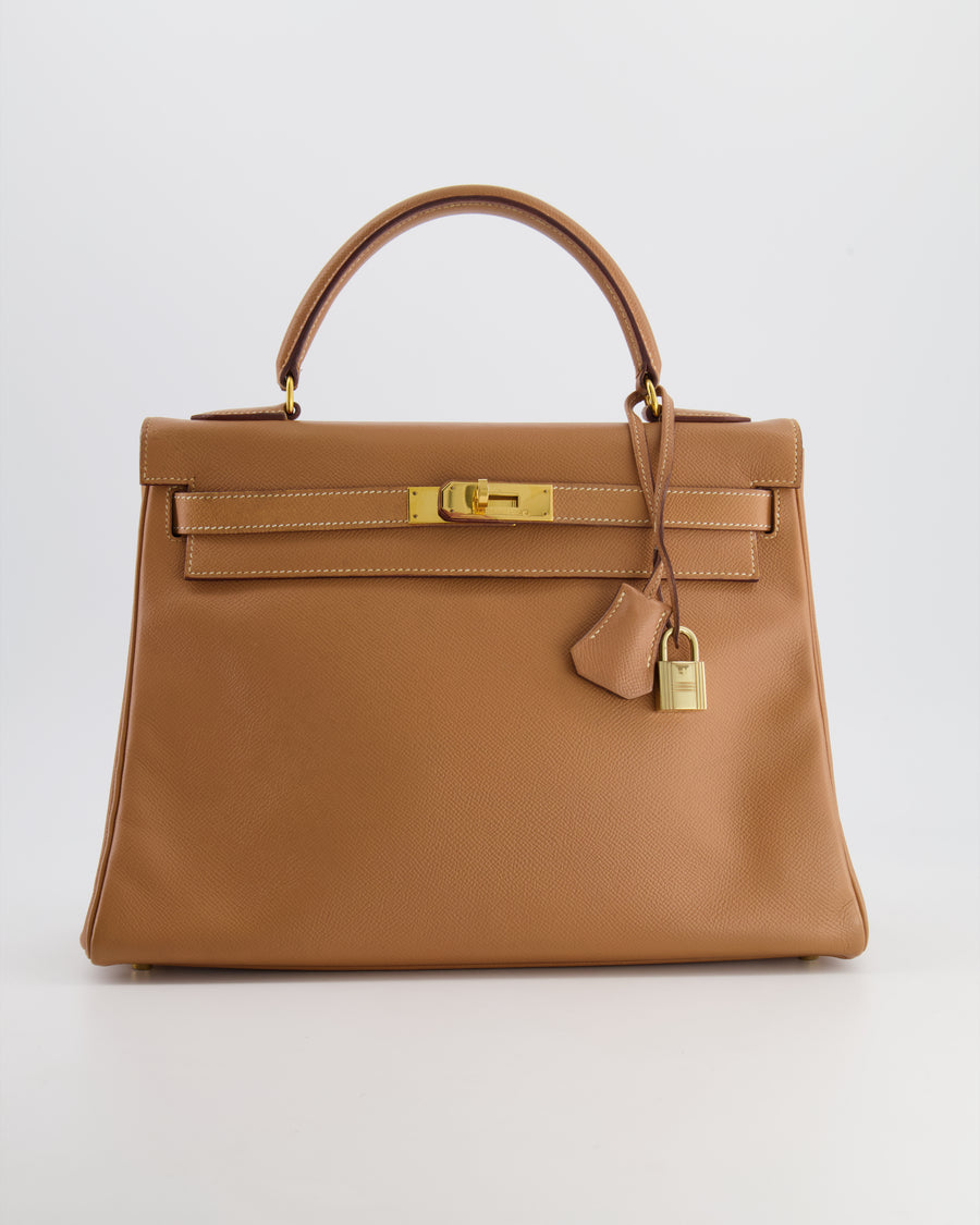 Hermes Vintage Kelly Bag 32cm in Gold Box Leather and Gold Hardware –  Sellier